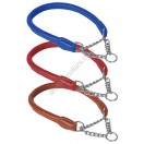 Ace Rolled super SOFT Half Check Leather Dog Collar:  (Blue, Red, Tan)  ::: Stainless Steel Chain:::